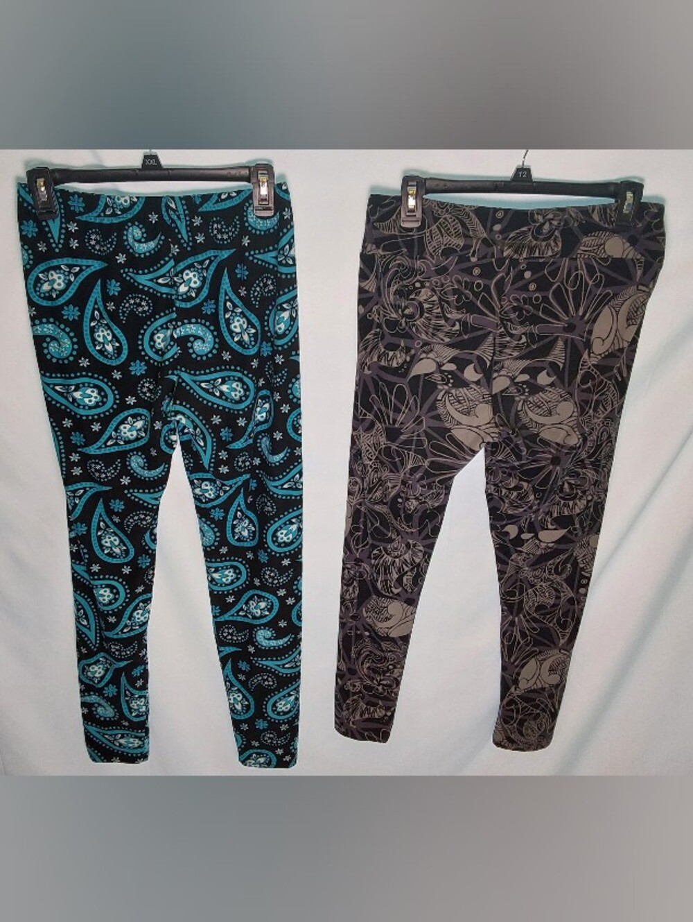 Leggings Depot / LuLaRoe Teal Paisley & Gray Floral Stretch Leggings Set